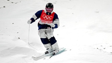 Jaelin Kauf skis down a moguls course at the Olympics