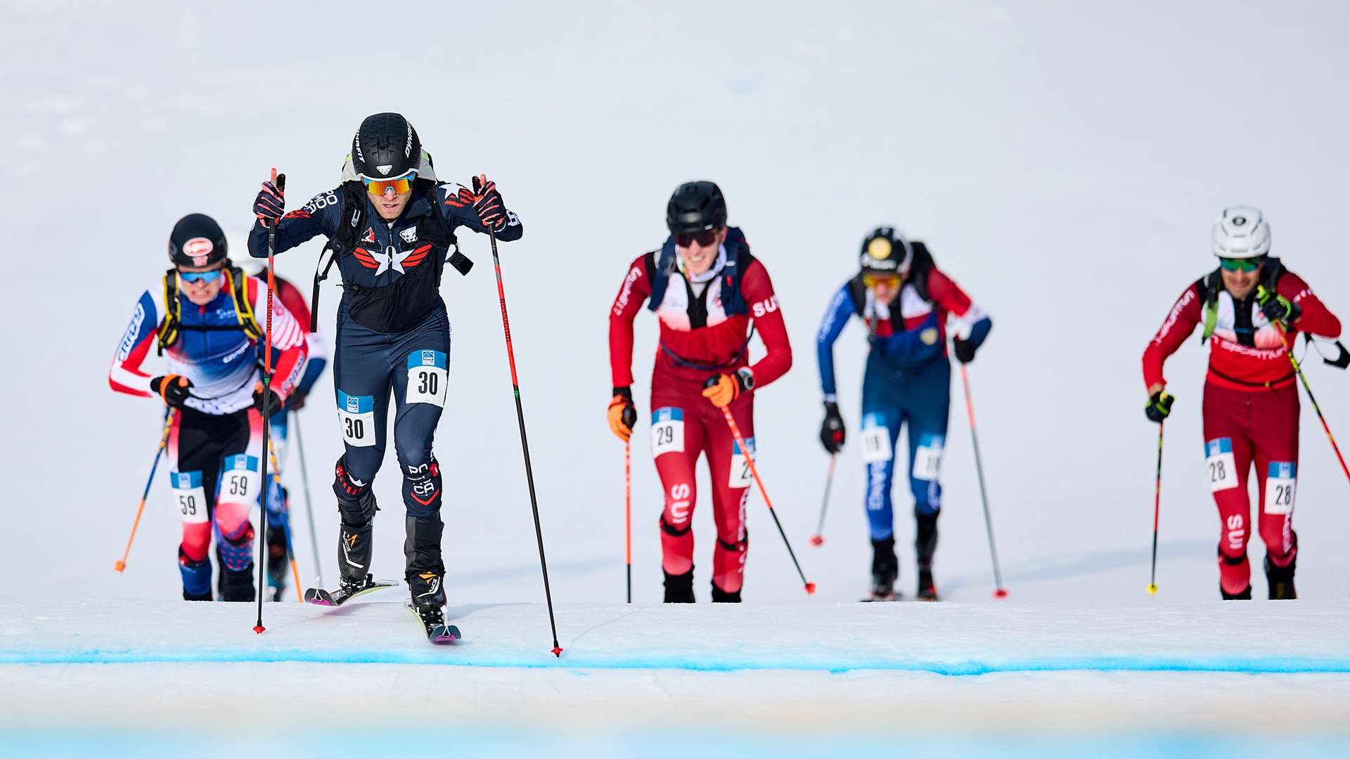 Arthur Whitehead (USA) competes in an ISMF Ski Mountaineering World Cup sprint event at the Stelvio Alpine Skiing Centre in Bormio — the venue hosting SkiMo races at the 2026 Winter Olympics.