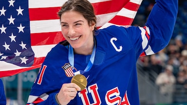 Hilary Knight celebrating gold medal