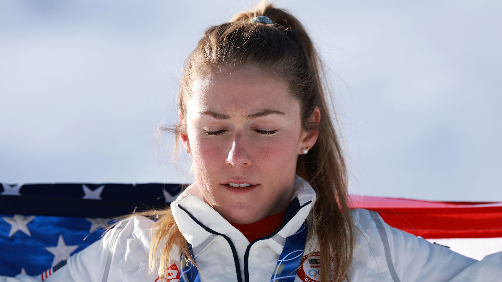 Mikaela Shiffrin with American flag