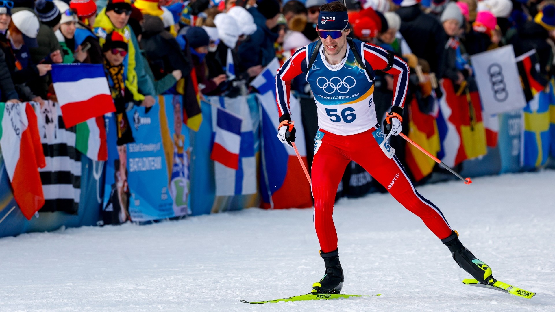 Sturla Holm Laegreid in the men's biathlon 10km sprint. 