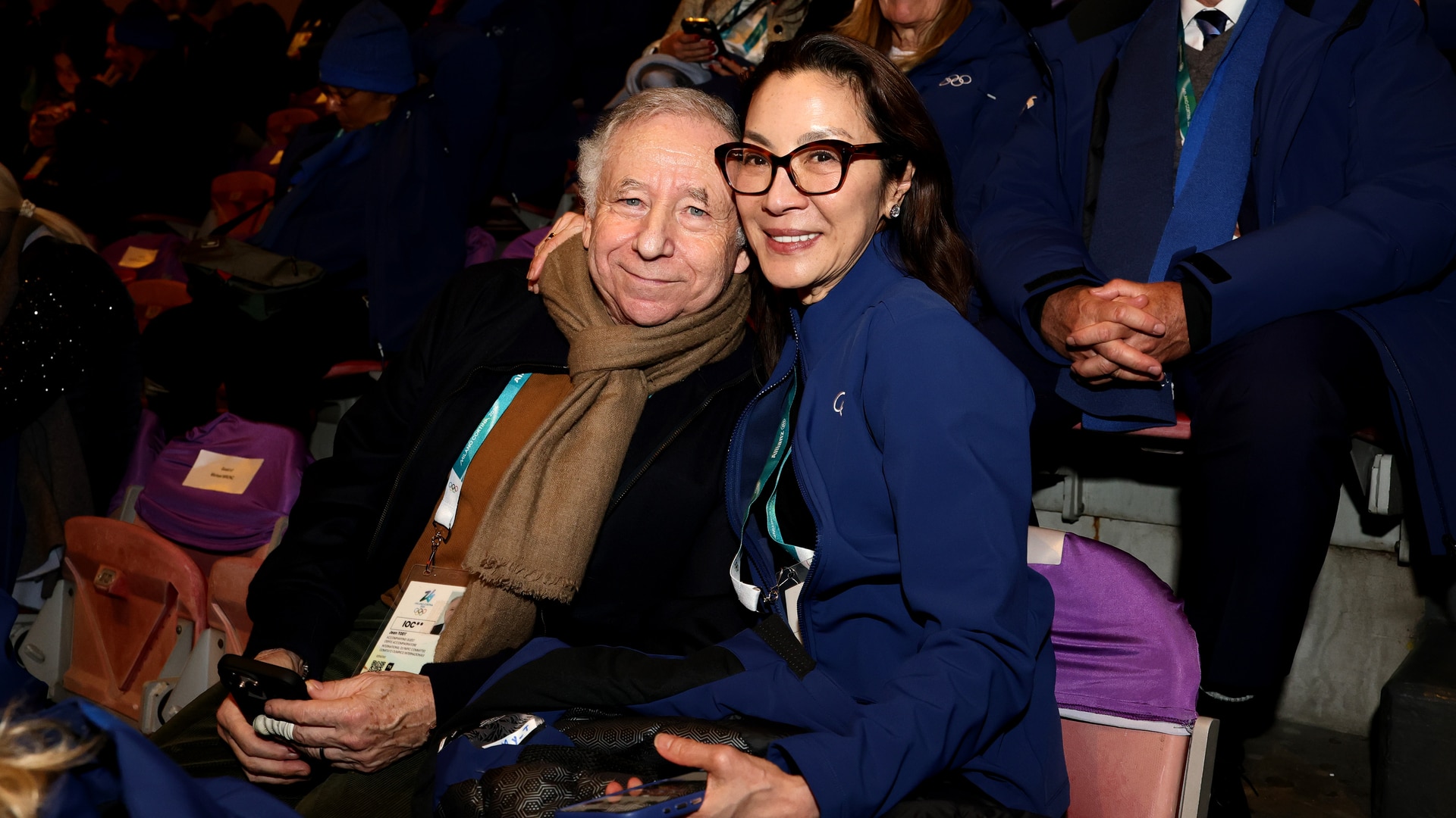 Jean Todt and Michelle Yeoh attend the opening ceremony of the Milan Cortina 2026 Winter Olympics.