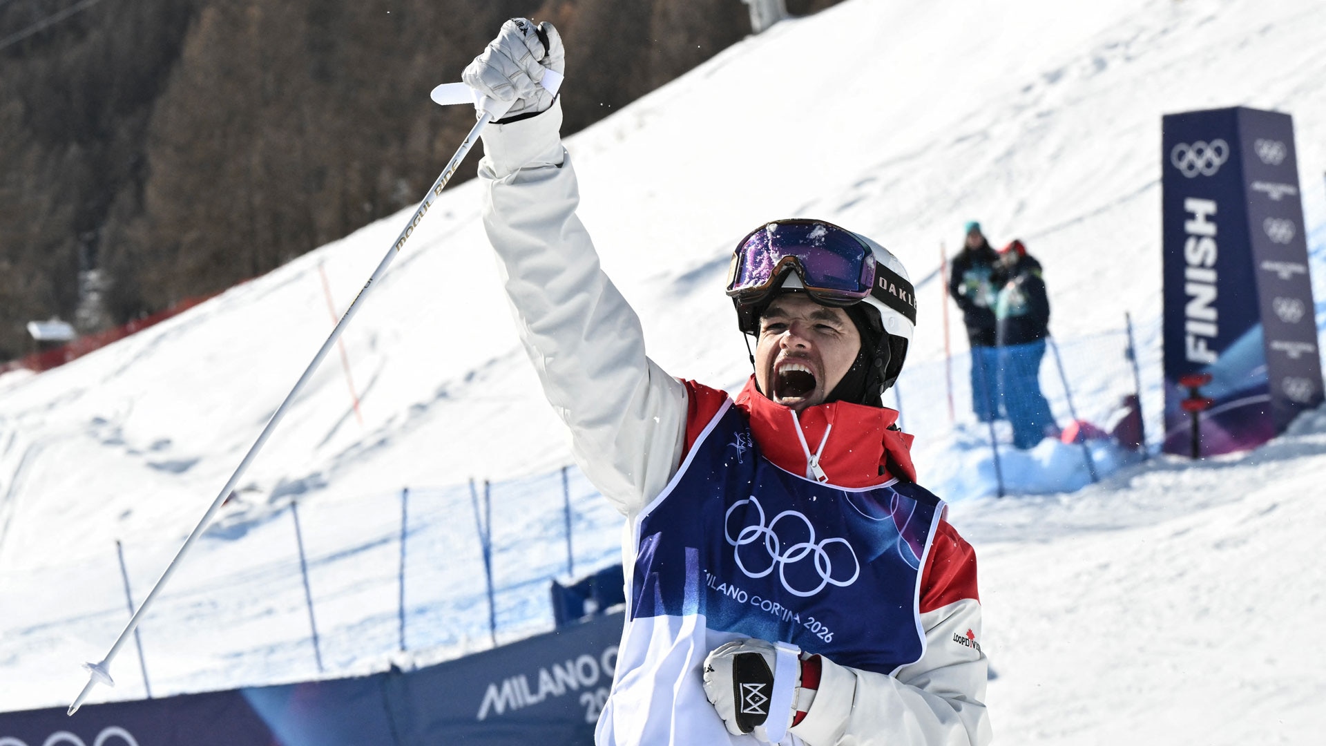 Mikael Kingsbury wins Olympic gold in men's dual moguls in Livigno, Italy.