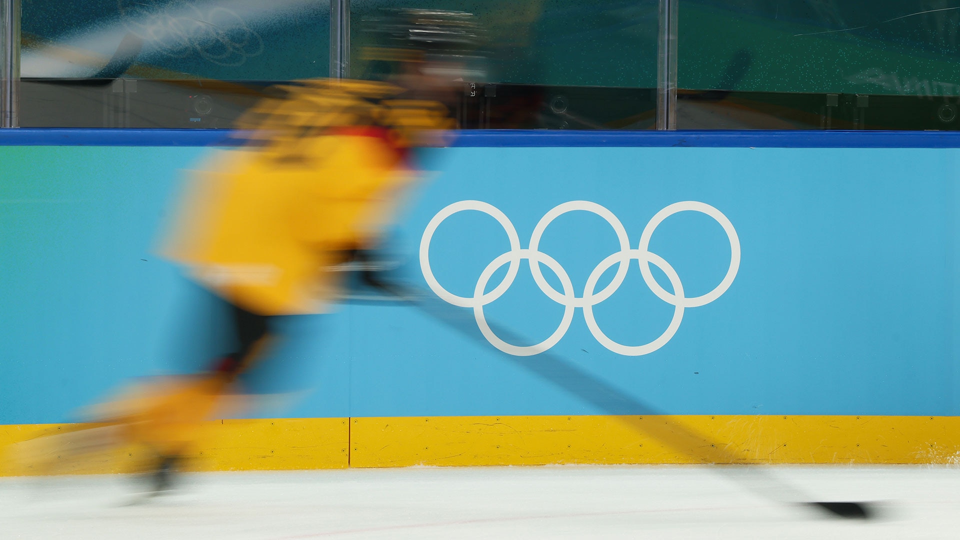 The newly replaced hockey boards at the Milano Santagiulia Ice Hockey Arena at the 2026 Milan Cortina Olympics on February 17, 2026 in Milan, Italy.