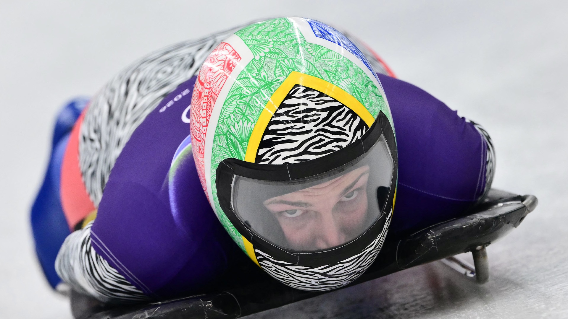 Close-up of Nicole Burger's South African flag helmet
