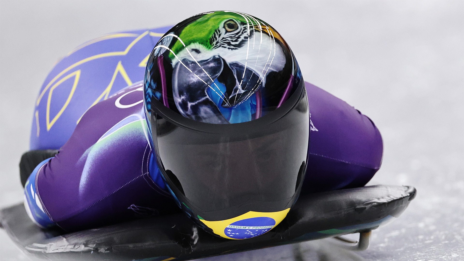 Close-up of Nicole Rocha Silveira's helmet