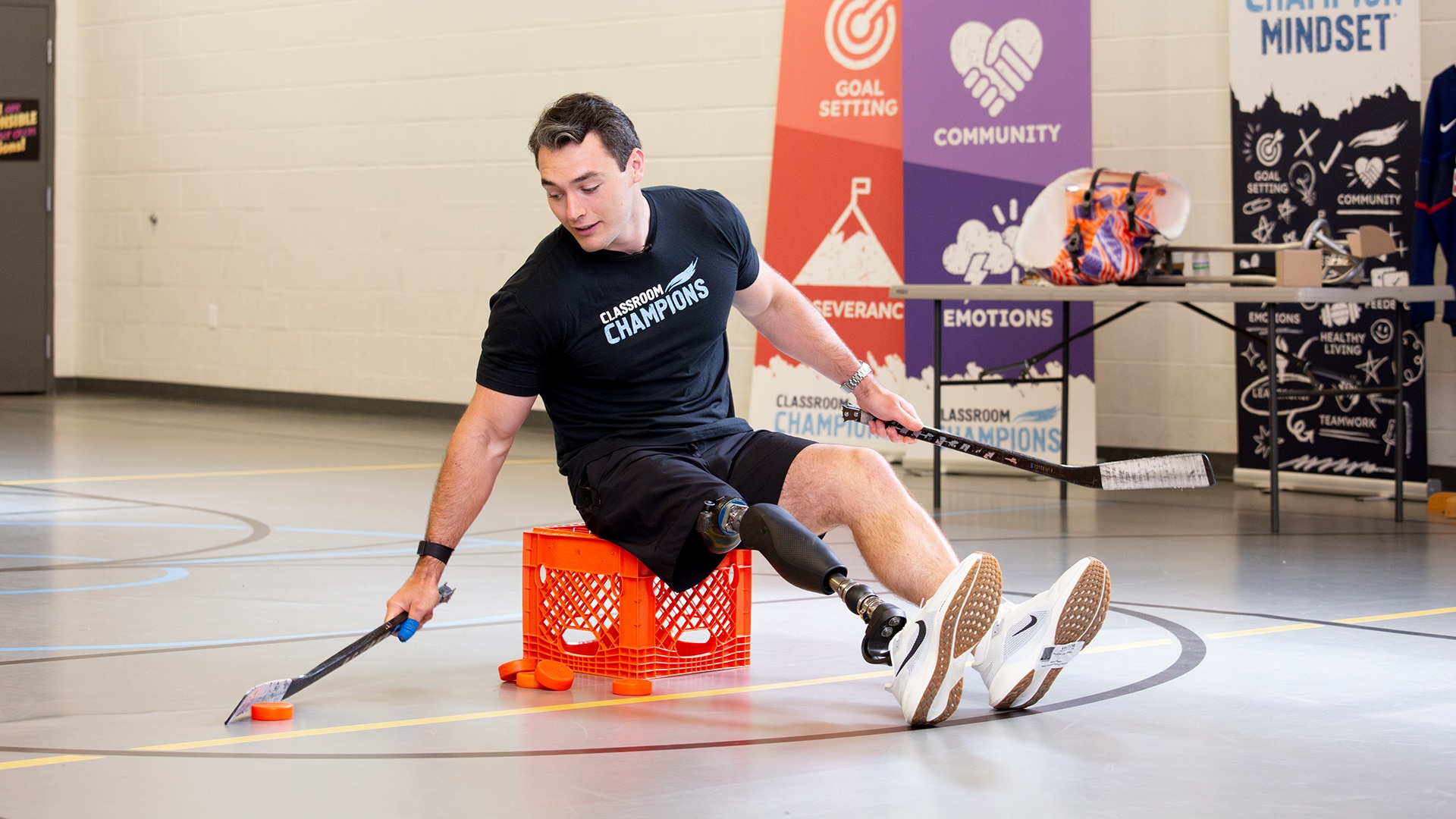 Jack Wallace playing a game with his student mentees