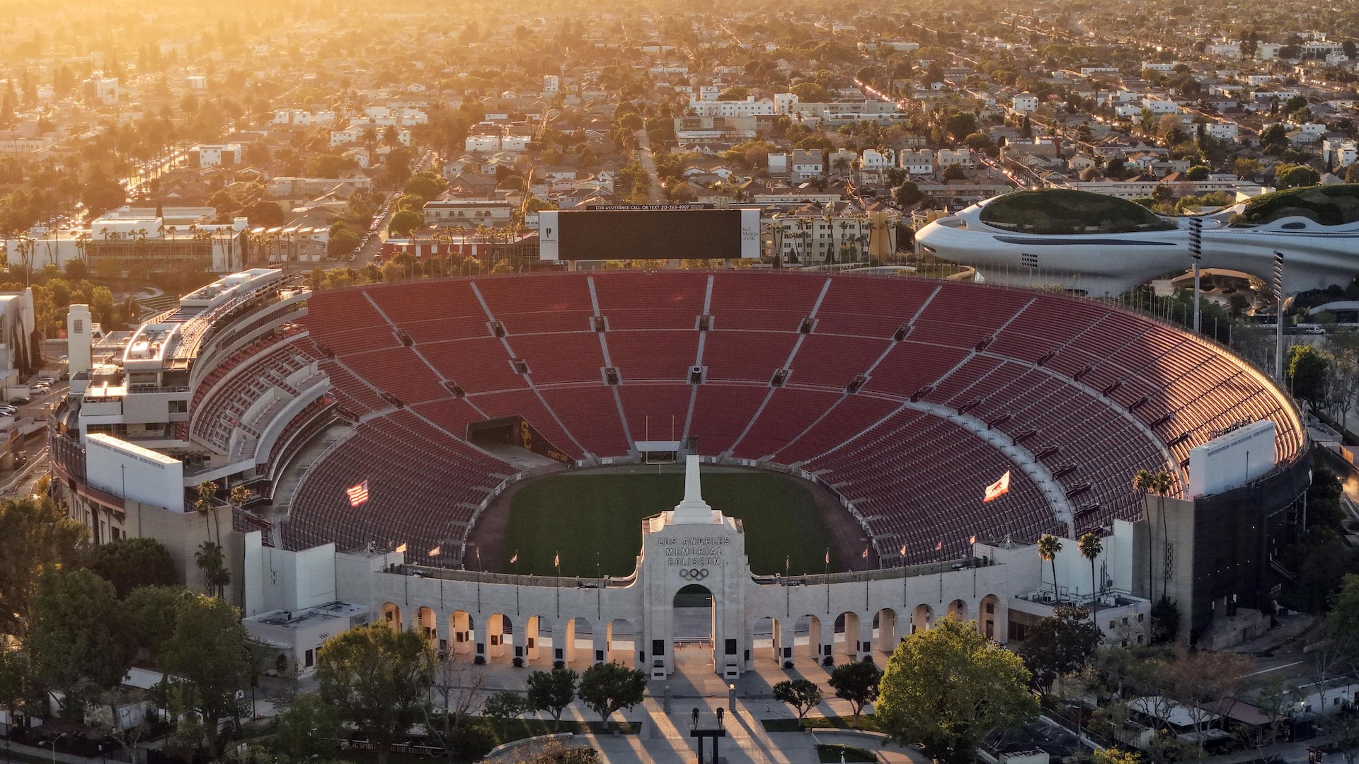 The Los Angeles Memorial Coliseum in Exposition Park.