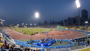 May 6, 2016; Doha, Qatar; General view of the 2016 IAAF Diamond League Doha meeting at Suhaim Bin Hamad Stadium and the downtown Doha west bay skyline. Mandatory Credit: Kirby Lee-USA TODAY Sports