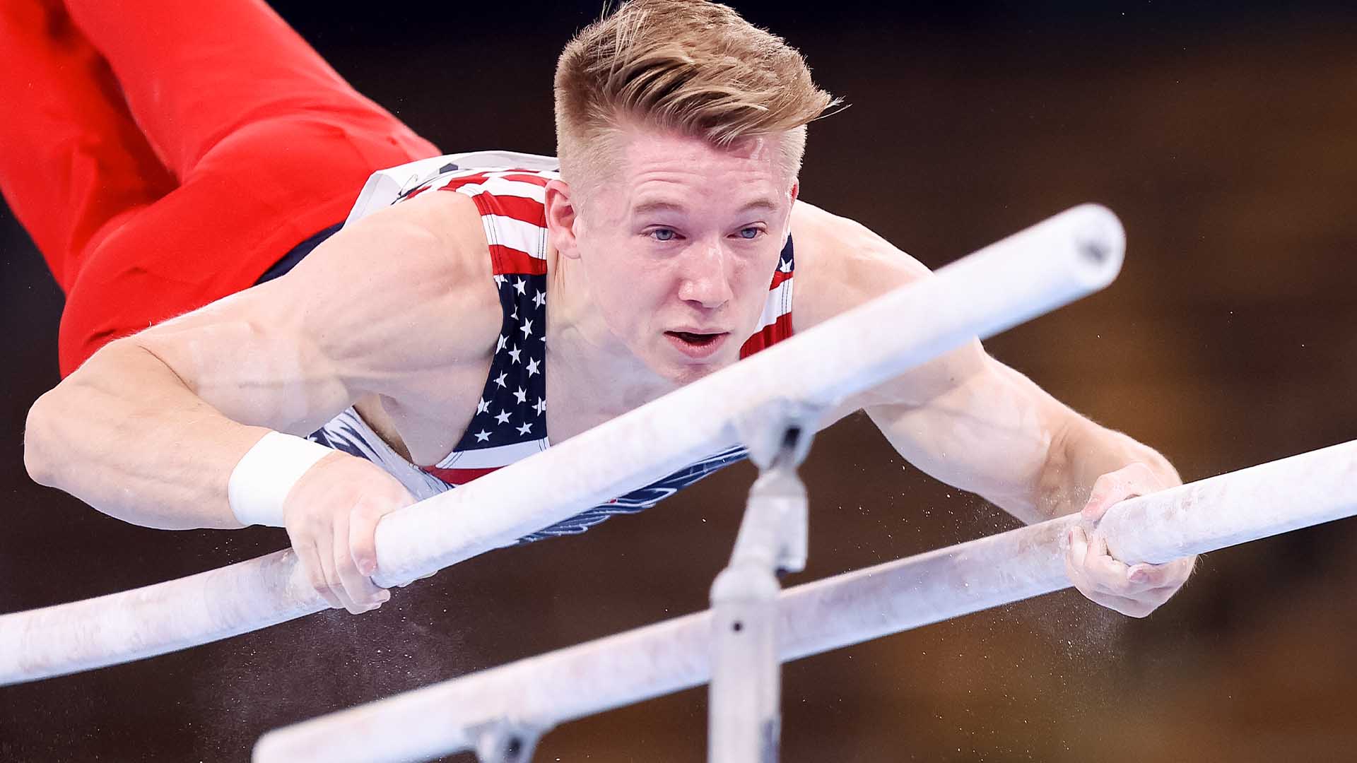 Shane Wiskus' 14.700 parallel bars routine in team final | NBC Olympics