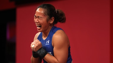 Hidilyn Diaz smiles in celebration