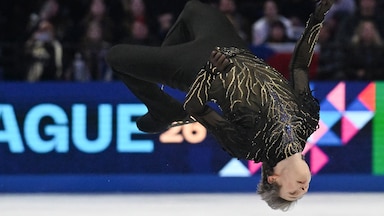 Ilia Malinin competes in the free skate at the 2026 World Figure Skating Championships.