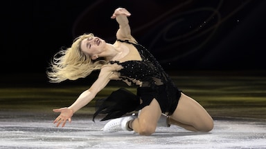 Amber Glenn strikes a pose during one of her figure skating routines.
